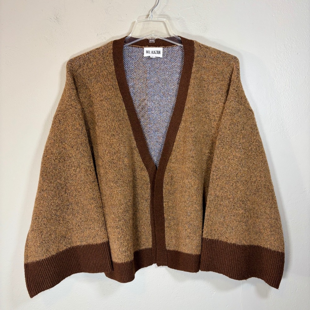 Bel Kazan Big Sky Ski Graphic Knit Cardigan Brown Wool Blend Oversized OS